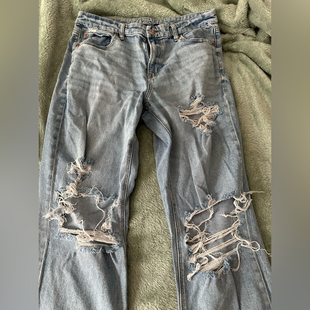 American Eagle Outfitters Distressed Light Blue Straight Leg Jeans